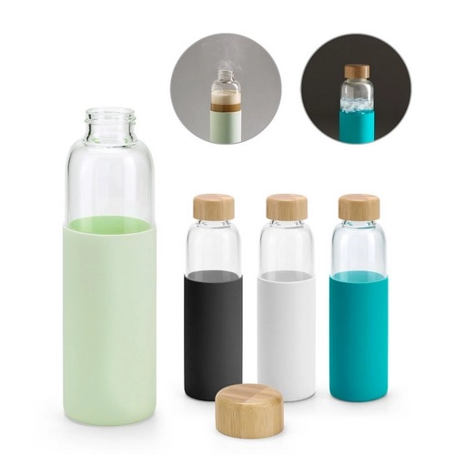Botella de vidrio con cierre de bambú de 600ml REF 94699